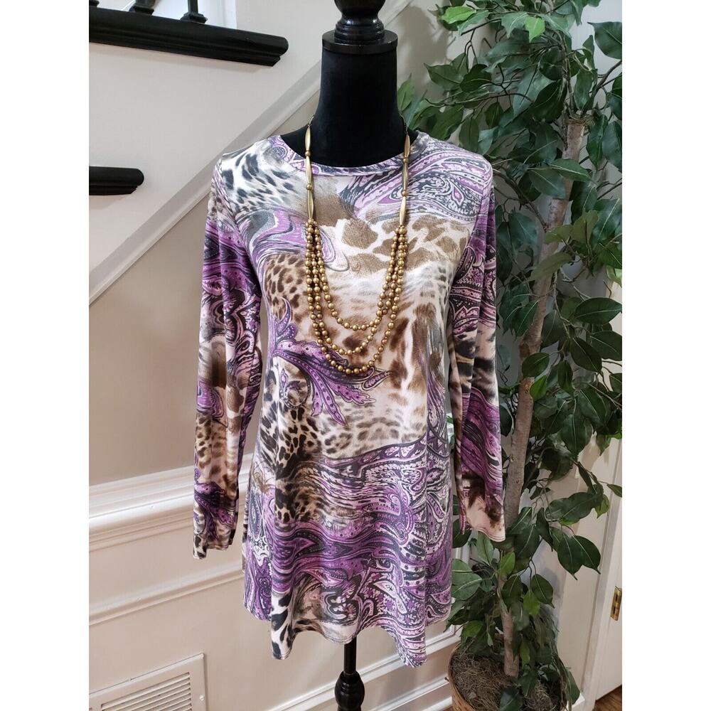 Women's Multicolor Polyester Crew-Neck Long Sleeve Casual Top Blouse Size Small